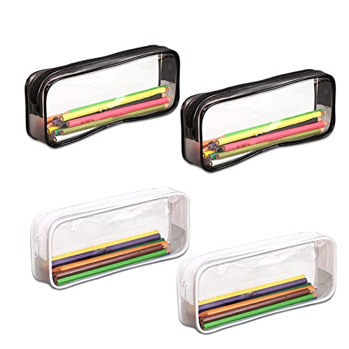 Spldsun 4 Stück Mäppchen Durchsichtig, PVC Reißverschluss Bleistiftbeutel, Wasserdicht, für Aufbewahrung Schreibwaren, Kosmetika (Schwarz, Weiß) von Spldsun