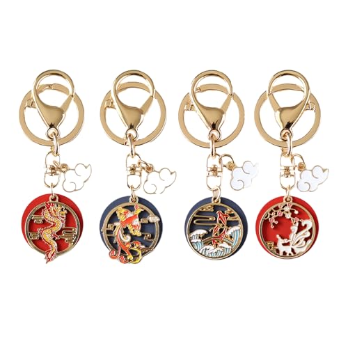 Spldsun 4er-Pack Chinesische Feentier-Schlüsselanhänge, Drachen- und Phönix-Paar-Anhänger, Retro trendiger Koi-Schlüsselanhänger, Symbolisiert Glück und Positive Energie von Spldsun