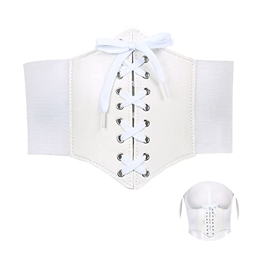 Spldsun Korsett Damen, Corset Belt, Waist Korsett Gürtel Retrof, Schnürkorsett Damen, Leder, Verstellbar, für Damen, Mädchen, Halloween, Rollenspiel (Weiß) von Spldsun