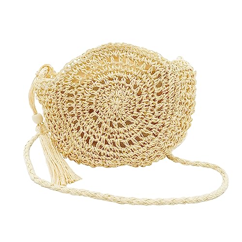 Spldsun Strohtasche Umhängetasche Damen, Retro Klein Stroh Crossbody, Tasche mit Quaster Schultertasche, Strandtasche für Reisen Urlaub(Beige) von Spldsun