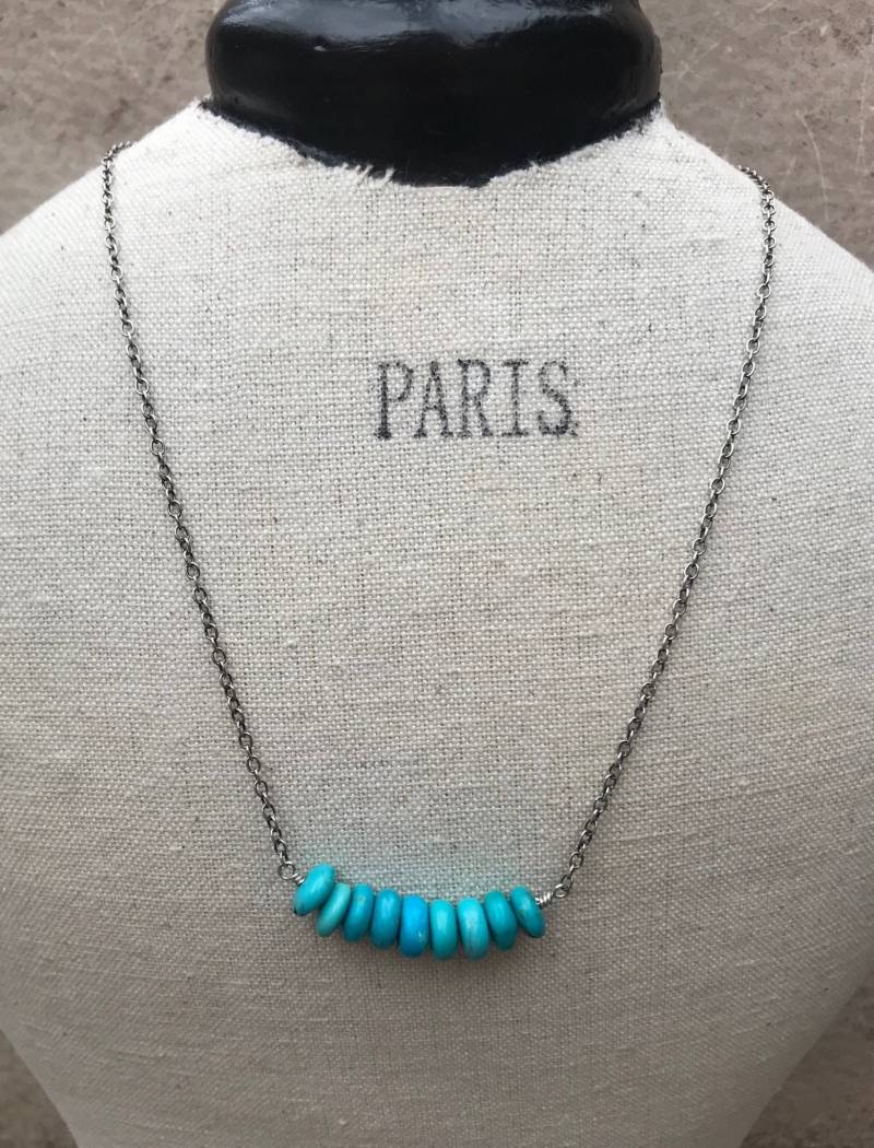 Dornröschen Türkis Und Oxidiertem Sterling Silber Bar Stil Halskette - Usa Abgebaut Himmelsstein Handgefertigt Von Splendorvendor Dornröschen Türkis Und Oxidiertem Sterling Silber Bar Stil Halskette - Usa Abgebaut Himmelsstein Handgefertigt Von Splendorvendor von SplendorVendor