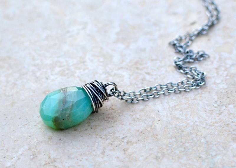 Opal Halskette - Draht Gewickelt Blau Grün Facettierten Mit Sterling Silber Peacemaker Von Splendorvendor Opal Halskette - Draht Gewickelt Blau Grün Facettierten Mit Sterling Silber Peacemaker Von Splendorvendor von SplendorVendor