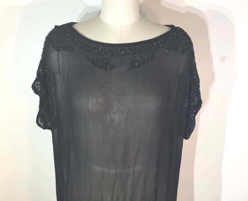 1920S Seidenkleid Mit Perlenbesatz - Art Deco Schwarzes Flapper, Large von SplendoreBoutique