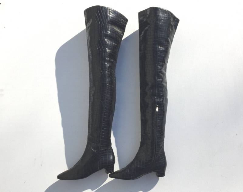 1960Er Jahre Faux Croc Overknee-Stiefel - Schwarze Vinyl Mod Stiefel Größe 6, 5 1960Er Jahre Faux Croc Overknee-Stiefel - Schwarze Vinyl Mod Stiefel Größe 6, 5 von SplendoreBoutique