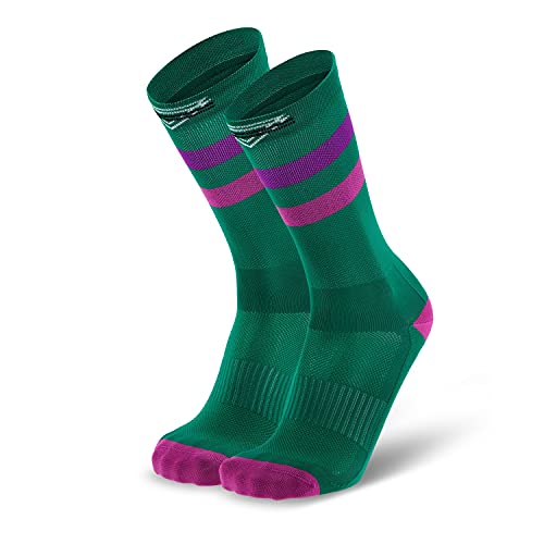 Splends Laufsocken Basic Stripes Grün Damen & Herren - lang bunte Laufen Triathlon Rennrad Socken - Geschenk für Vater Mama Papa Mann Freund Freundin Eltern 43-46 (42) von Splends