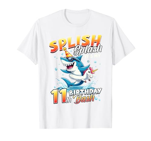 Poolparty zum 11. Geburtstag, Hai-Thema, 11 Jahre alte Jungen und Mädchen T-Shirt Poolparty zum 11. Geburtstag, Hai-Thema, 11 Jahre alte Jungen und Mädchen T-Shirt von Splish Splash Shark Birthday Bash