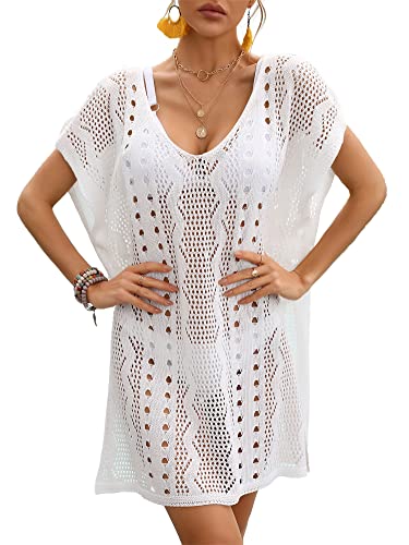 Spmor Frauen Bademode Cover Up Badeanzug Crochet Kleid Strick Bikini Strand Coverups, Weiss/opulenter Garten, Einheitsgröße von Spmor