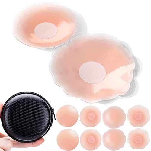 Spolife Dünne Brustwarzenabdeckung Frauen Silikon Pasties Unsichtbare Silikon Nippel Abdeckungen Wiederverwendbare Kleber BH Silikon Abdeckungen (4 Paar), 8 Stück/Set, One Size von Spolife