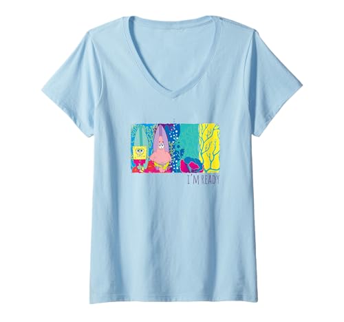 Damen Spongebob Schwammkopf Beach Retro Surf Patrick Summer Style T-Shirt mit V-Ausschnitt Damen Spongebob Schwammkopf Beach Retro Surf Patrick Summer Style T-Shirt mit V-Ausschnitt von Sponge Bob Square Pants