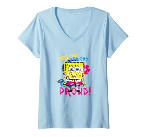Damen Spongebob Schwammkopf Einzigartig Gelb Proud Classic Retro T-Shirt mit V-Ausschnitt von Sponge Bob Square Pants