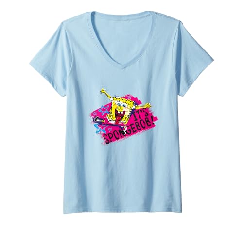 Damen Spongebob Schwammkopf Happy Celebrate Retro Vibes Kunstwerk T-Shirt mit V-Ausschnitt Damen Spongebob Schwammkopf Happy Celebrate Retro Vibes Kunstwerk T-Shirt mit V-Ausschnitt von Sponge Bob Square Pants