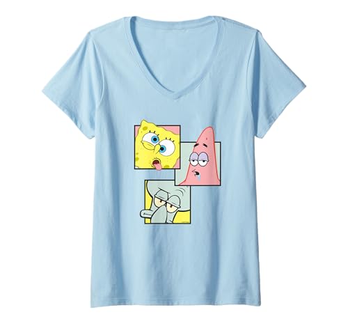 Damen Spongebob Schwammkopf Patrick Squidward Retro Artwork Style T-Shirt mit V-Ausschnitt Damen Spongebob Schwammkopf Patrick Squidward Retro Artwork Style T-Shirt mit V-Ausschnitt von Sponge Bob Square Pants