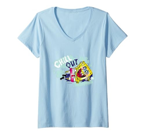Damen Spongebob Schwammkopf Relax Vibes Retro Chill Out Design T-Shirt mit V-Ausschnitt Damen Spongebob Schwammkopf Relax Vibes Retro Chill Out Design T-Shirt mit V-Ausschnitt von Sponge Bob Square Pants