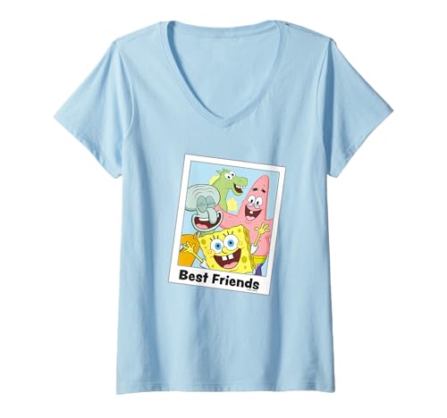 Damen Spongebob Schwammkopf Retro Best Friends Squidward Patrick T-Shirt mit V-Ausschnitt Damen Spongebob Schwammkopf Retro Best Friends Squidward Patrick T-Shirt mit V-Ausschnitt von Sponge Bob Square Pants