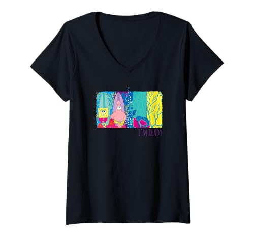 Damen Spongebob Schwammkopf Retro Sommer Surf Patrick Holiday Vibe T-Shirt mit V-Ausschnitt Damen Spongebob Schwammkopf Retro Sommer Surf Patrick Holiday Vibe T-Shirt mit V-Ausschnitt von Sponge Bob Square Pants