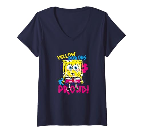 Damen Spongebob Schwammkopf Retro gelb porös stolze Kunstwerk T-Shirt mit V-Ausschnitt Damen Spongebob Schwammkopf Retro gelb porös stolze Kunstwerk T-Shirt mit V-Ausschnitt von Sponge Bob Square Pants