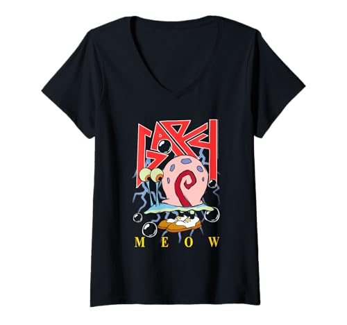 Damen SpongeBob SquarePants Gary Snail Heavy Metal Band T-Shirt mit V-Ausschnitt von SpongeBob SquarePants