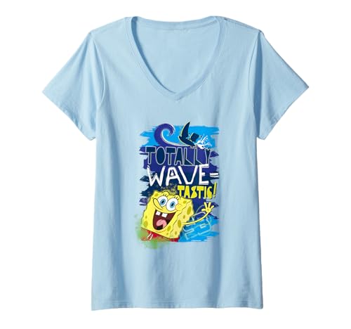 Damen Spongebob Schwammkopf 90er Sommer Surf Wellen Spaß Retro Geschenke T-Shirt mit V-Ausschnitt von SpongeBob SquarePants