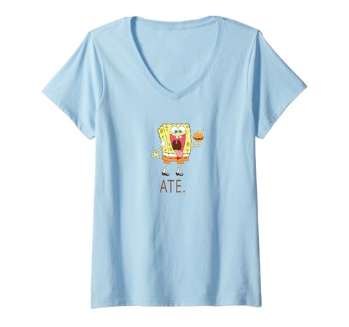 Damen Spongebob Squarepants Ate Burger T-Shirt mit V-Ausschnitt von SpongeBob SquarePants
