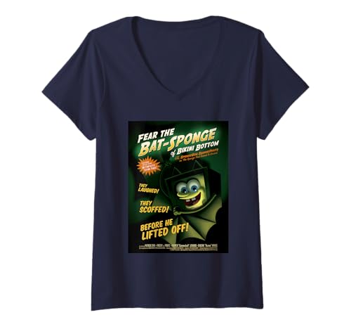 Damen Spongebob Squarepants Bat-Sponge T-Shirt mit V-Ausschnitt von SpongeBob SquarePants