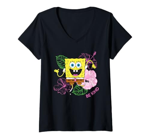 Damen Spongebob Squarepants Be Kind Floral T-Shirt mit V-Ausschnitt von SpongeBob SquarePants