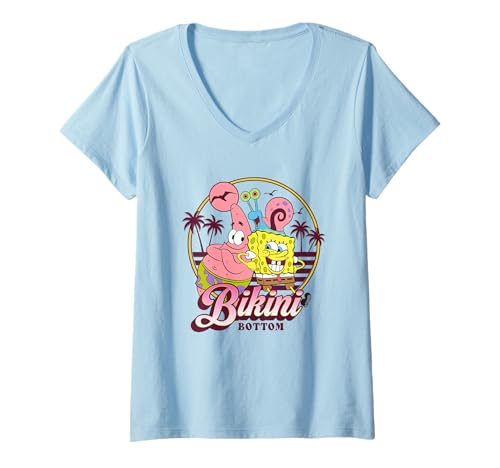 Damen Spongebob Squarepants Bikini Bottom Palm Trees Vintage T-Shirt mit V-Ausschnitt von SpongeBob SquarePants