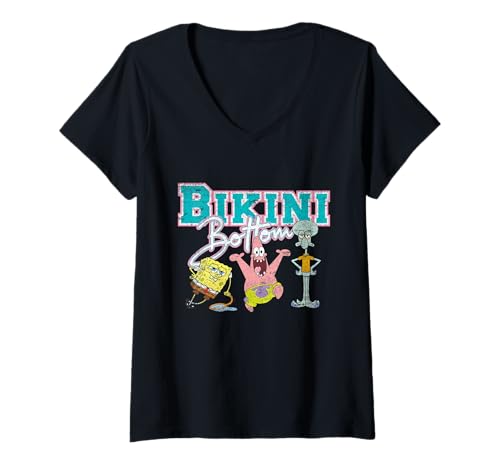 Damen Spongebob Squarepants Bikini Bottom Trio T-Shirt mit V-Ausschnitt von SpongeBob SquarePants