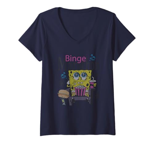 Damen Spongebob Squarepants Binge Marathon T-Shirt mit V-Ausschnitt von SpongeBob SquarePants