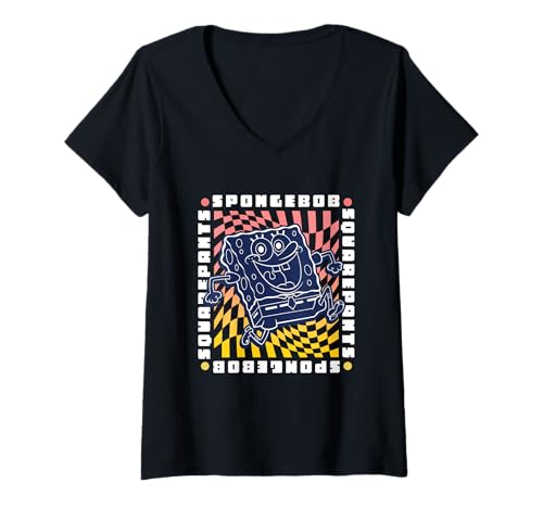 Damen Spongebob Squarepants Blue Mosaic Vintage T-Shirt mit V-Ausschnitt von SpongeBob SquarePants