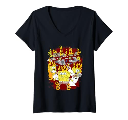Damen Spongebob Squarepants Brain On Fire T-Shirt mit V-Ausschnitt von SpongeBob SquarePants