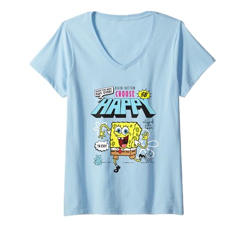 Damen Spongebob Squarepants Choose to Be Happy T-Shirt mit V-Ausschnitt von SpongeBob SquarePants