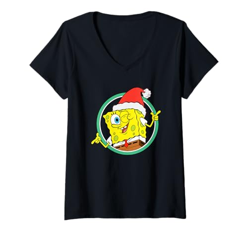 Damen Spongebob Squarepants Christmas Cool Wink and Pose Portrait T-Shirt mit V-Ausschnitt von SpongeBob SquarePants