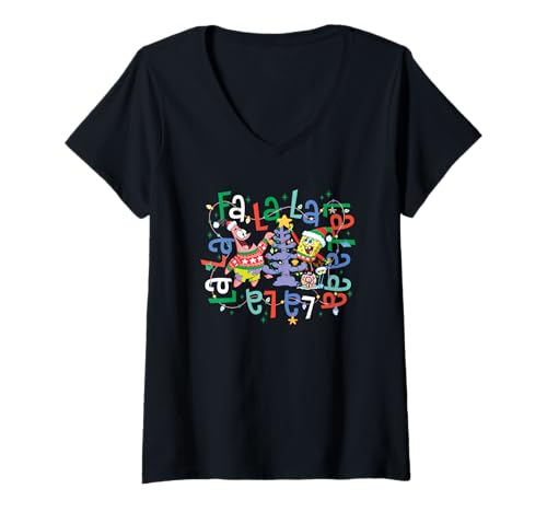 Damen Spongebob Squarepants Christmas Jolly Coral Tree Decoration T-Shirt mit V-Ausschnitt von SpongeBob SquarePants