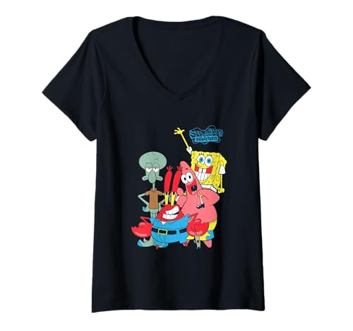 Damen Spongebob Squarepants Classic Friends T-Shirt mit V-Ausschnitt von SpongeBob SquarePants
