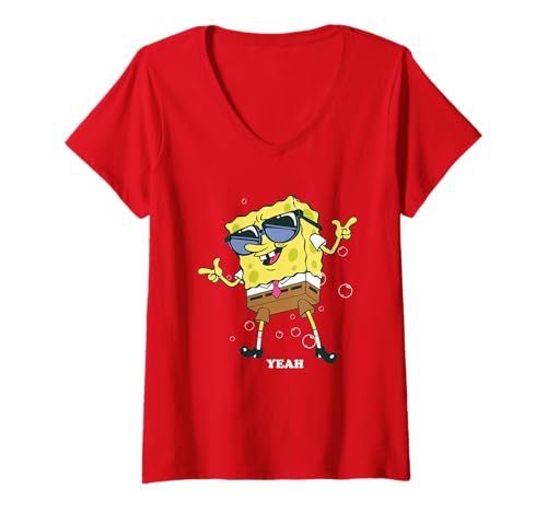 Damen Spongebob Squarepants Cool Yeah Sunglasses T-Shirt mit V-Ausschnitt von SpongeBob SquarePants