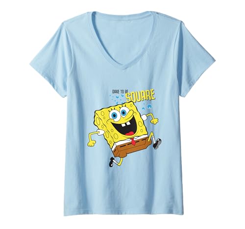 Damen Spongebob Squarepants Dare to Be Square Happy T-Shirt mit V-Ausschnitt von SPONGEBOB SQUAREPANTS
