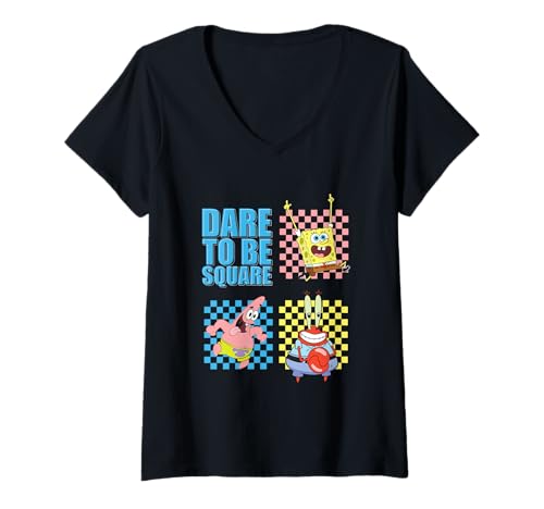 Damen Spongebob Squarepants Dare to Be Square T-Shirt mit V-Ausschnitt von SPONGEBOB SQUAREPANTS