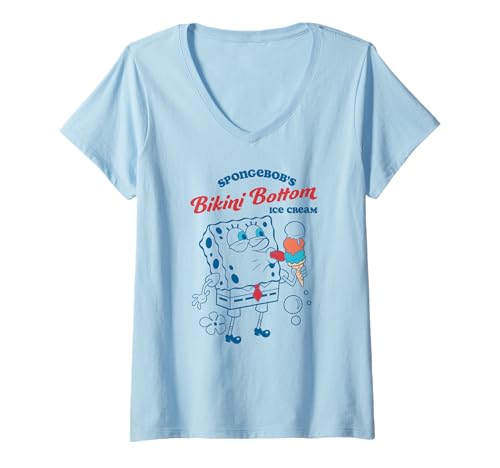 Damen Spongebob Squarepants Enjoying The Bikini Bottom Ice Cream T-Shirt mit V-Ausschnitt von SpongeBob SquarePants