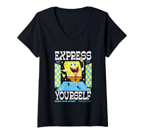 Damen Spongebob Squarepants Express Yourself T-Shirt mit V-Ausschnitt von SpongeBob SquarePants