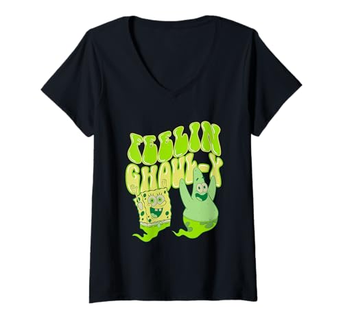 Damen Spongebob Squarepants Feeling Spooky T-Shirt mit V-Ausschnitt von SpongeBob SquarePants