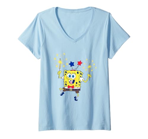 Damen Spongebob Squarepants Fireworks Celebration T-Shirt mit V-Ausschnitt von SpongeBob SquarePants