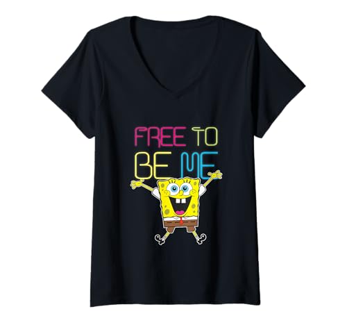 Damen Spongebob Squarepants Free to Be Me Happy T-Shirt mit V-Ausschnitt von SpongeBob SquarePants