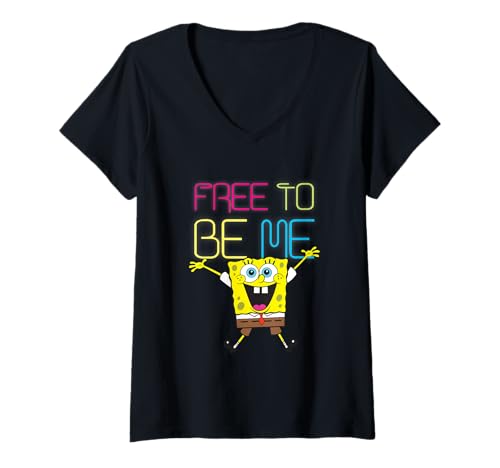 Damen Spongebob Squarepants Free to Be Me Neon T-Shirt mit V-Ausschnitt von SpongeBob SquarePants