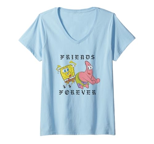 Damen Spongebob Squarepants Friends Forever Cute Duo T-Shirt mit V-Ausschnitt von SpongeBob SquarePants