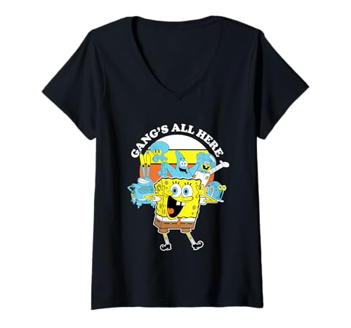 Damen Spongebob Squarepants Gang's All Here T-Shirt mit V-Ausschnitt von SpongeBob SquarePants