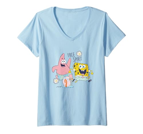 Damen Spongebob Squarepants Gary Patrick Free Spirit T-Shirt mit V-Ausschnitt von SpongeBob SquarePants