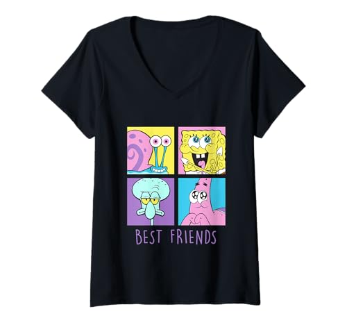 Damen Spongebob Squarepants Gary Patrick Squidward Best Friends T-Shirt mit V-Ausschnitt von SpongeBob SquarePants