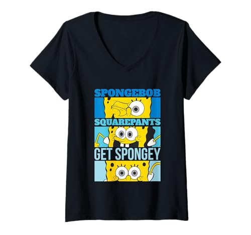 Damen Spongebob Squarepants Get Spongey Retro T-Shirt mit V-Ausschnitt von SpongeBob SquarePants