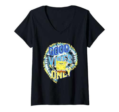 Damen Spongebob Squarepants Good Vibes Only Colorful T-Shirt mit V-Ausschnitt von SpongeBob SquarePants