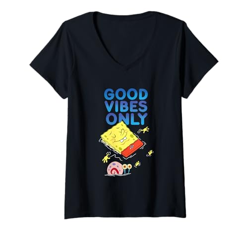 Damen Spongebob Squarepants Good Vibes Only T-Shirt mit V-Ausschnitt von SPONGEBOB SQUAREPANTS